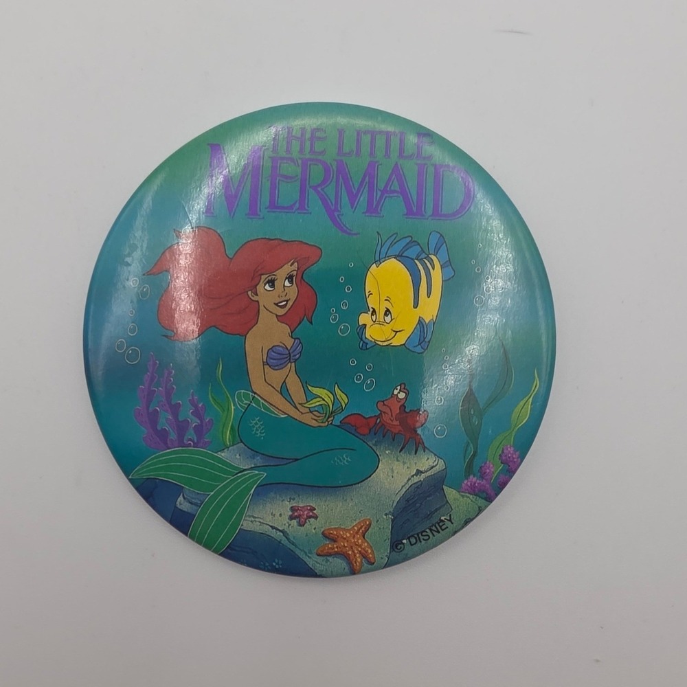 Disney Pinback Button 3" Teal Fair The Little Mermaid Ariel Flounder Sebastian
